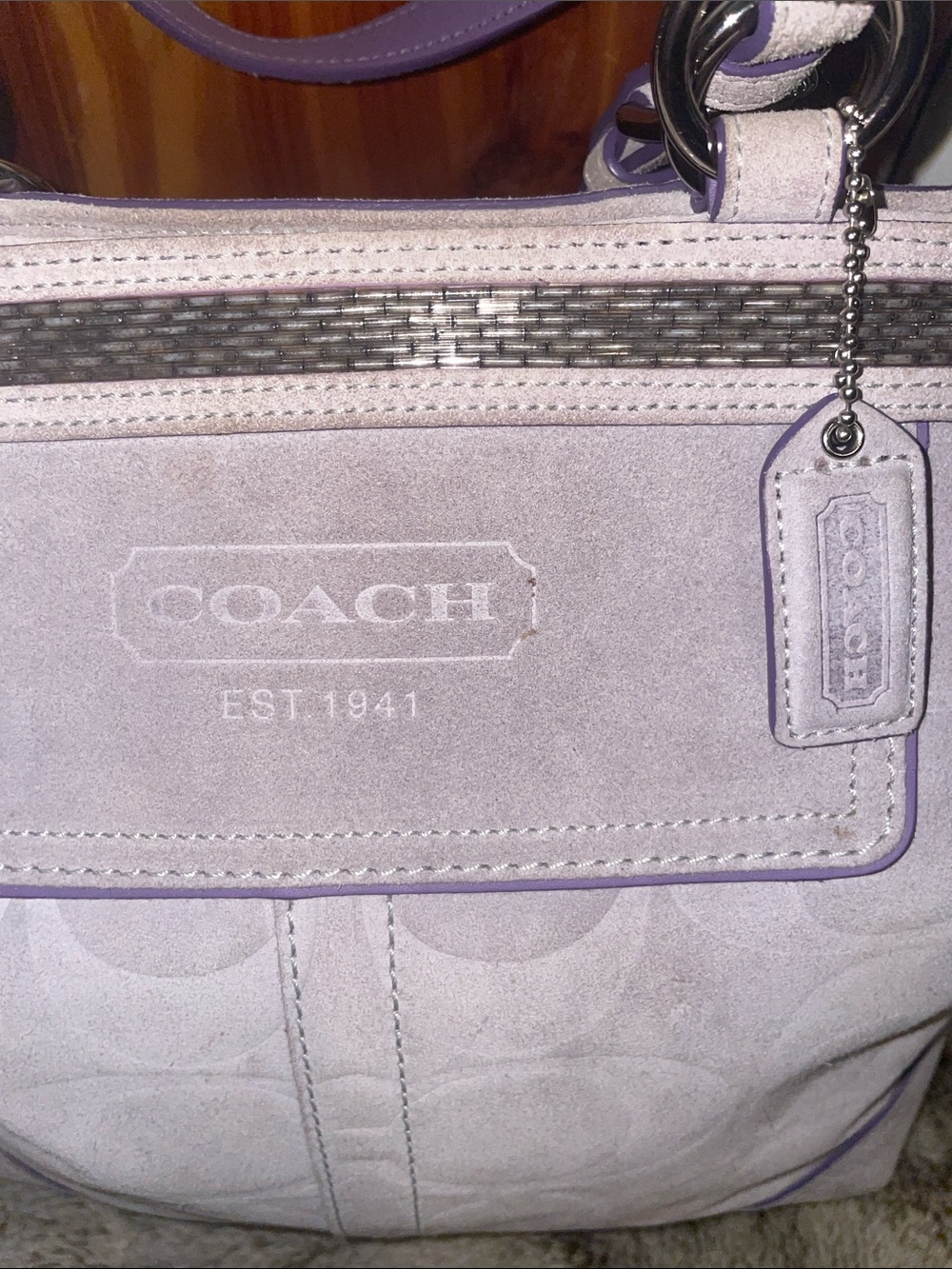 Vintage Coach Signature Suede Beaded Tote - Picture 10 of 14
